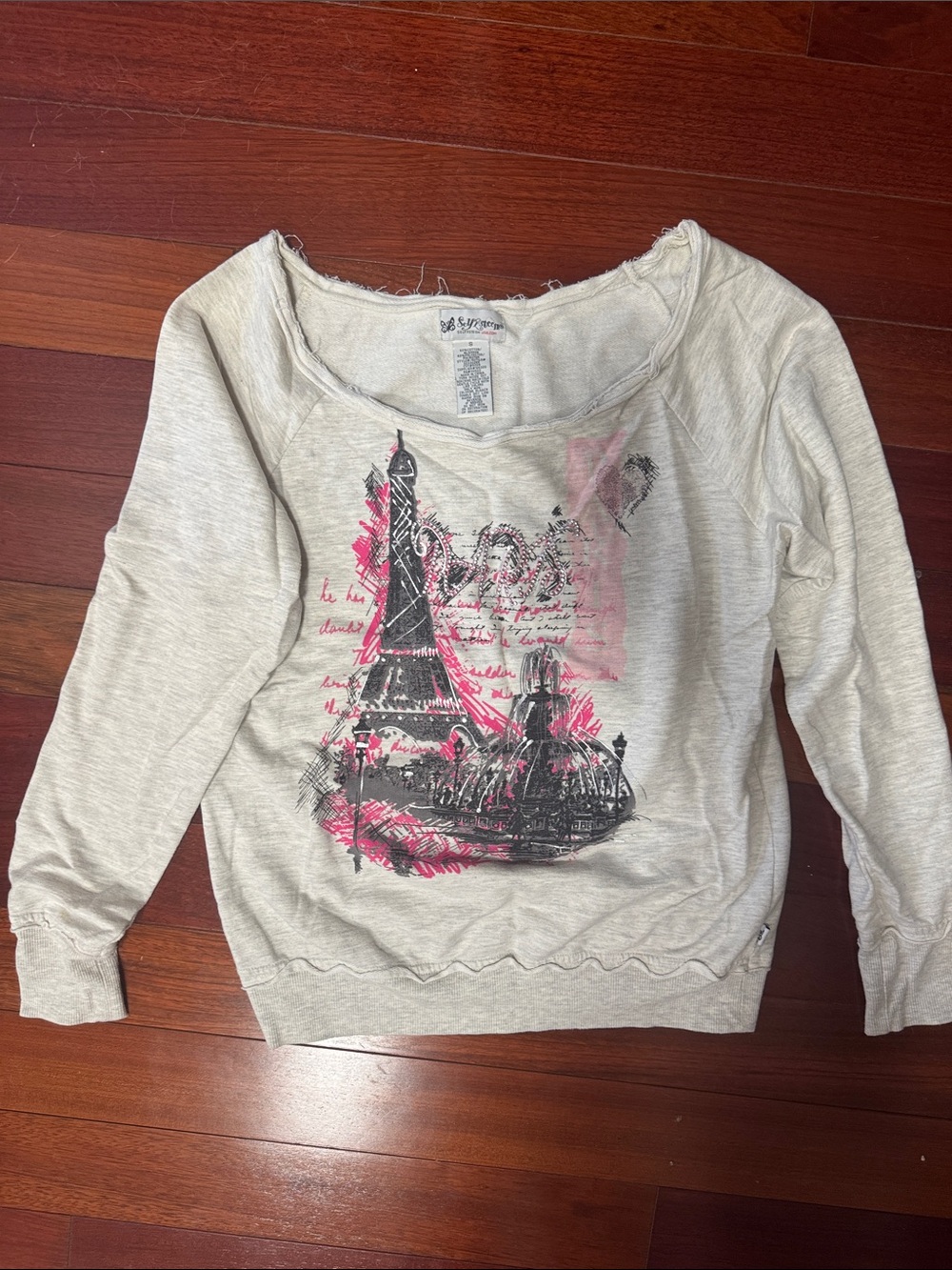 Self Esteem Cream Graphic Scoop-Neck Pullover with Pink and Black Print